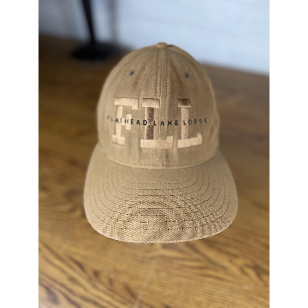 Flathead Lake Lodge Hat Cap Strap Back Brown‎ Dad Hat Embroidered Twill FLL Mens